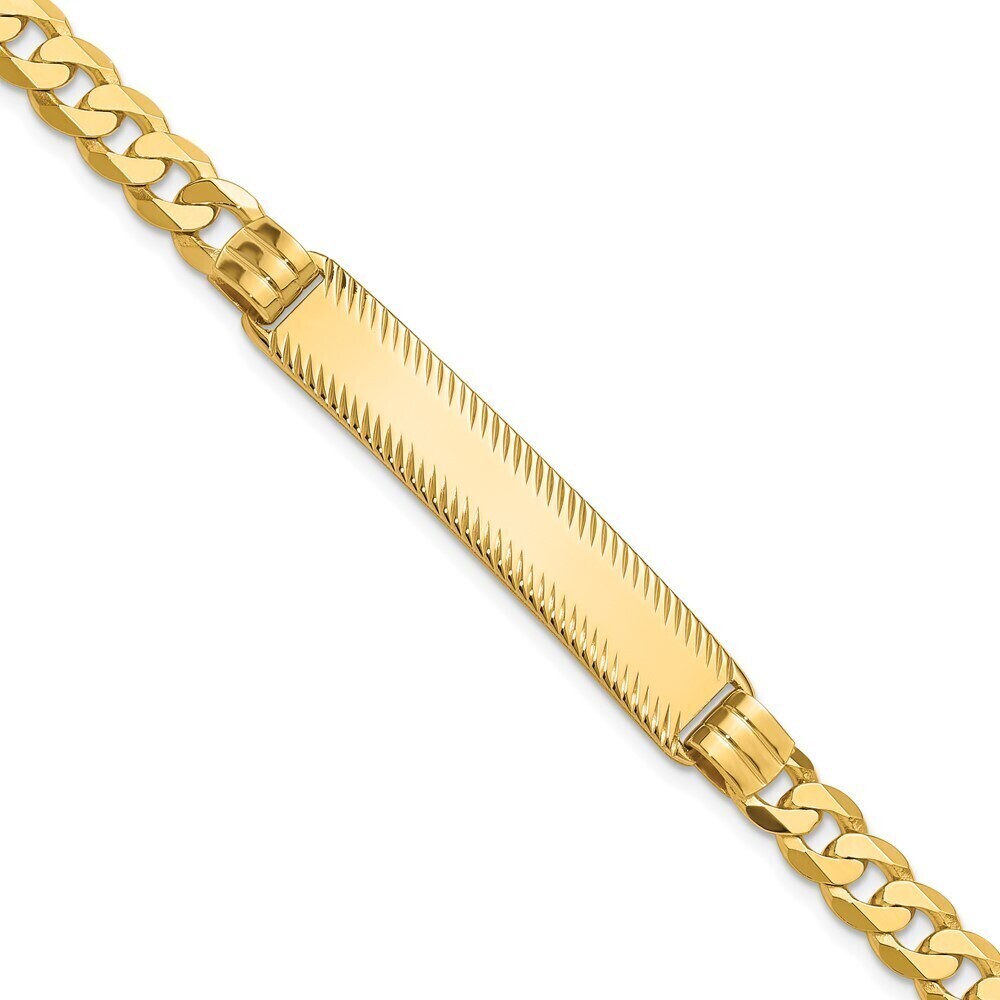 14k Yellow Gold Curb Link Diamond Cut ID Bracelet